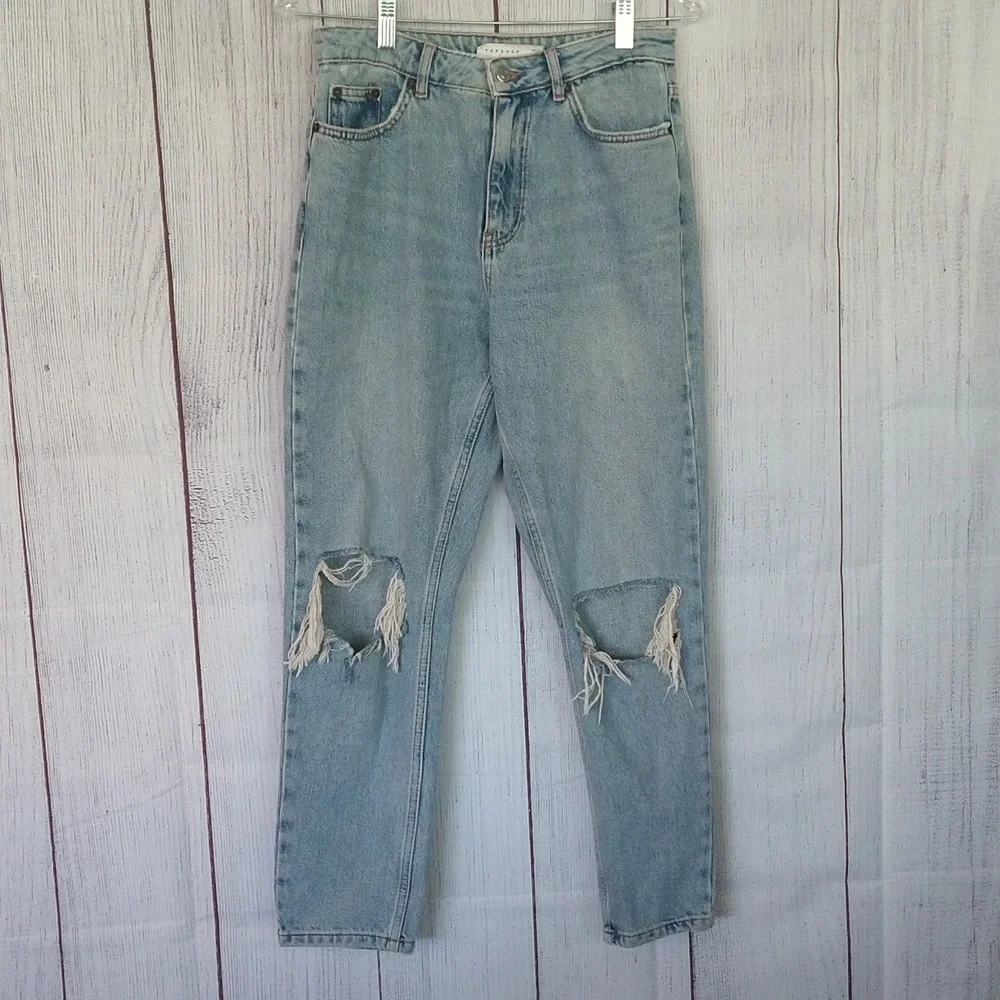 Top Shop distressed knee mom jeans size 28